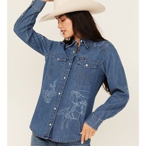 NWT Wrangler Retro Women's Cowboy Long Sleeve Snap Denim Western Shirt Medium